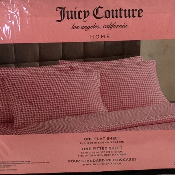 JUICY COUTURE Houndstooth Full Sized Bed Sheets Set in Pink - Picture 3 of 4